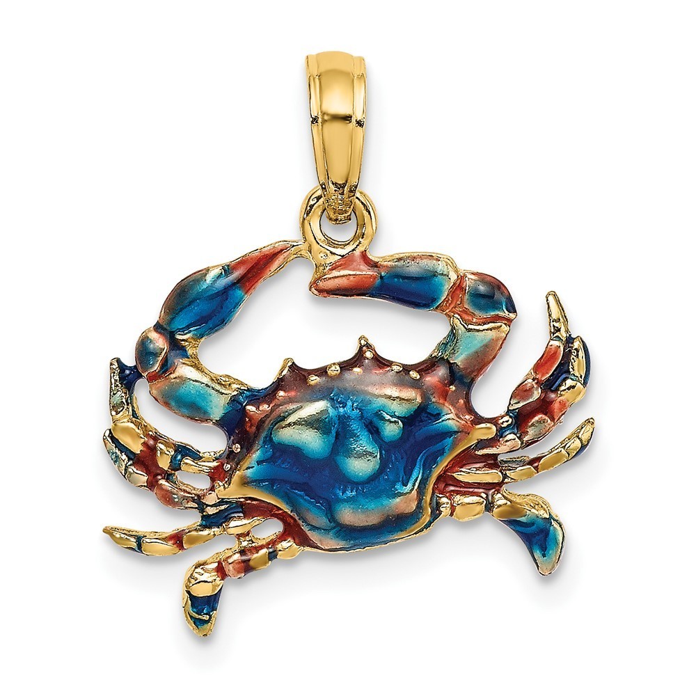 Million Charms 10k Yellow Gold 2-D Blue Enamel Crab Necklace Charm Pendant